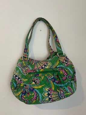 Vera Bradley Double Strap Shoulder Tote Bag Green Paisley Cotton Quilt Purse